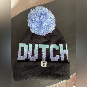 Dutch Bros Black and Purple Pom-Pom Beanie adult osfa